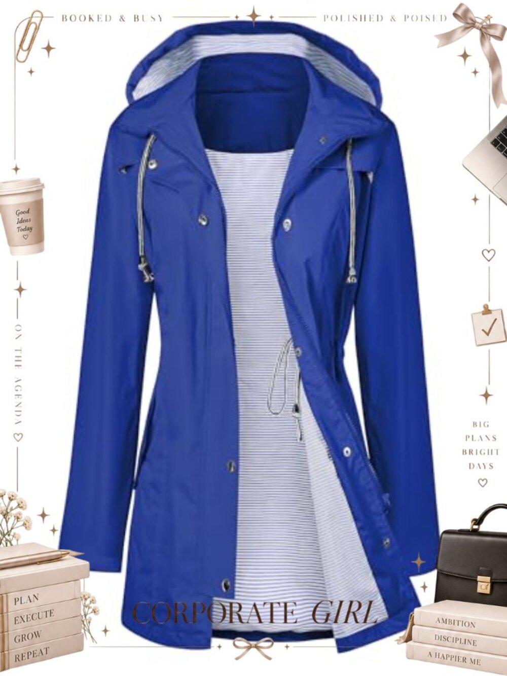 Waterproof Long Hooded Trench Coat Lined Windbreaker Travel Rain Jacket